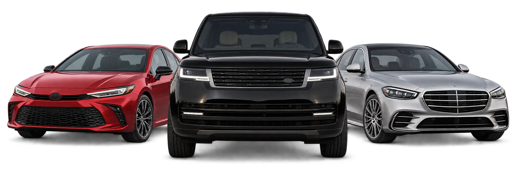 Red sedan, black SUV and silver sedan